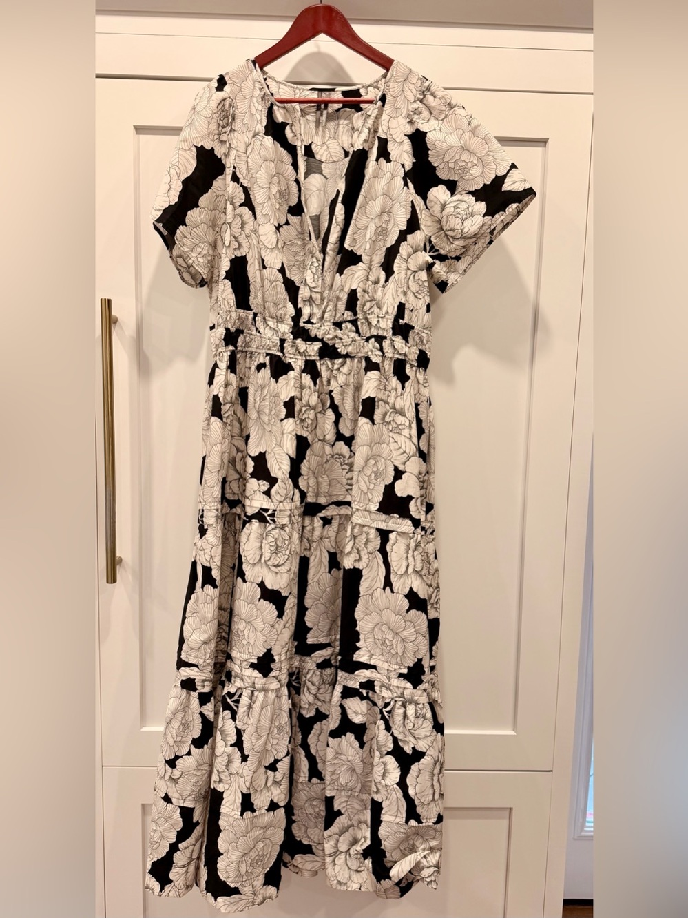 Anthropologie Black & White Floral Cotton Maxi Dress 2X
